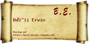 Béli Ervin névjegykártya