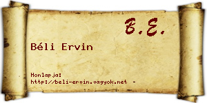 Béli Ervin névjegykártya